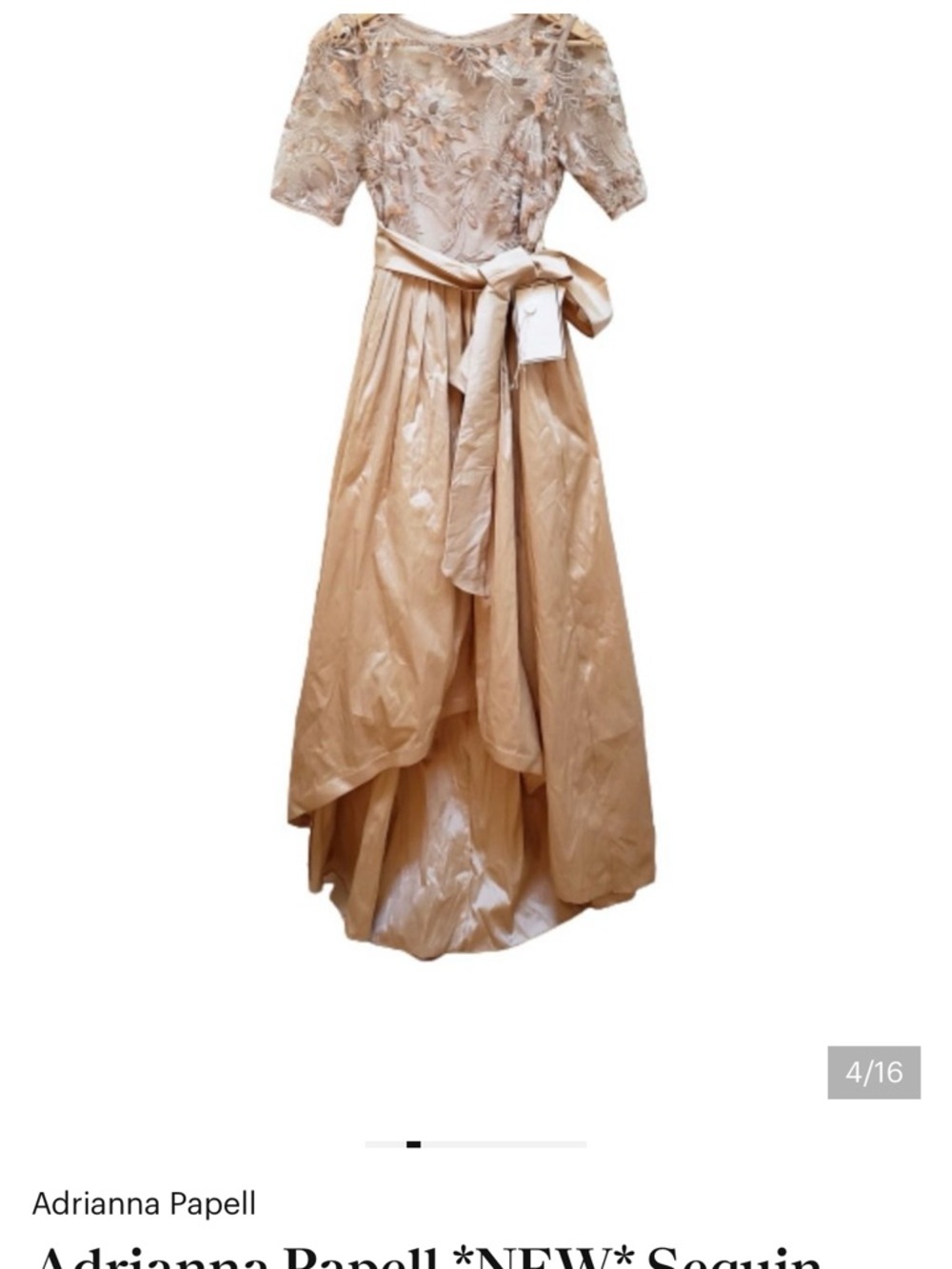 Adrianna Papell *NEW* Sequin Lace & Taffeta Gold Ballgown